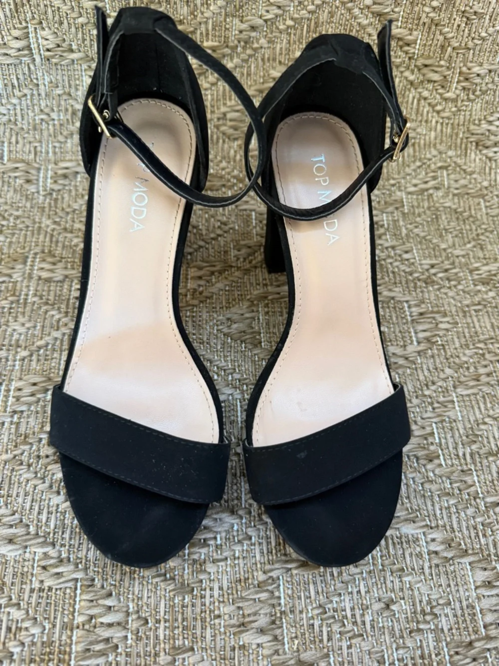 TOP Moda Black Suede Ankle-Strap Block Heel Sandals size 6 - Picture 2 of 8